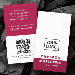 Modern burgundy white add logo social media icons business card