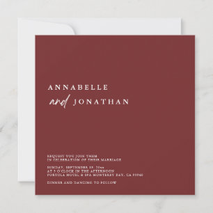 Modern Burgundy White Contemporary Wedding Invitation