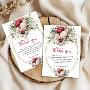 Modern Burgundy White Gold Floral Baby Shower Thank You Card