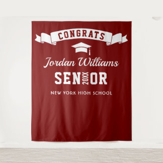 Modern Burgundy White Graduation Photo Backdrop Tapestry
