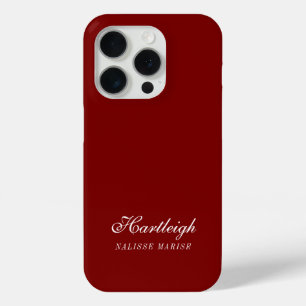 Modern Burgundy White Monogram Name iPhone 15 Pro Case
