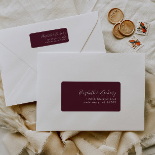 Modern Burgundy White Script Return Address Label