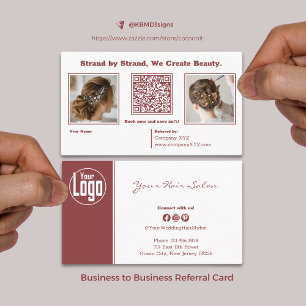 Modern Burgundy & White Wedding Hair Stylist  Referral Card
