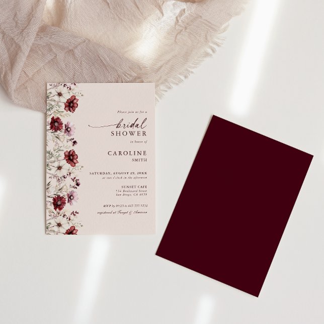 Modern Burgundy Wildflower Bridal Shower Invitation (Creator Uploaded)