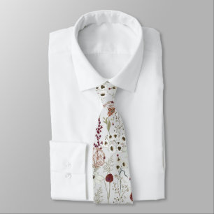 Modern Burgundy Wildflowers Boho Floral Tie