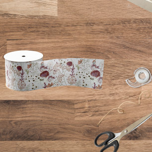 Modern Burgundy Wildflowers Elegant Boho Floral Grosgrain Ribbon