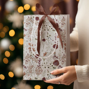 Modern Burgundy Wildflowers Elegant Boho Floral Medium Gift Bag