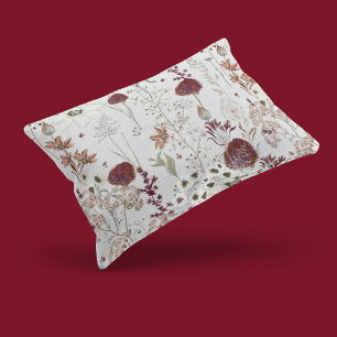 Modern Burgundy Wildflowers Elegant Boho Floral Pillowcase