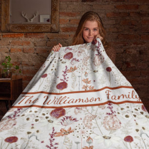 Modern Burgundy Wildflowers   Elegant Boho Floral  Sherpa Blanket