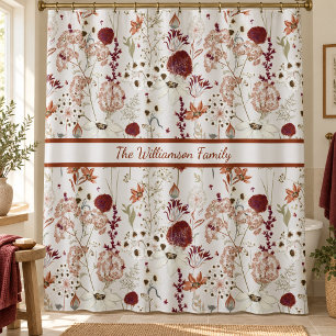 Modern Burgundy Wildflowers Elegant Boho Floral Shower Curtain
