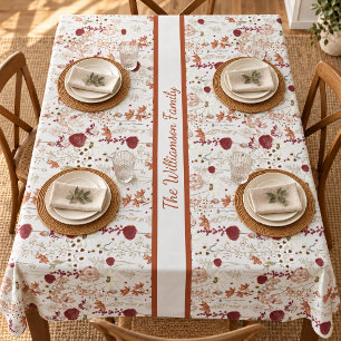 Modern Burgundy Wildflowers Elegant Boho Floral Tablecloth