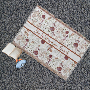 Modern Burgundy Wildflowers   Elegant Boho Floral  Throw Blanket