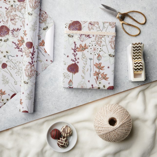 Modern Burgundy Wildflowers | Elegant Boho Floral  Wrapping Paper (Crafts)