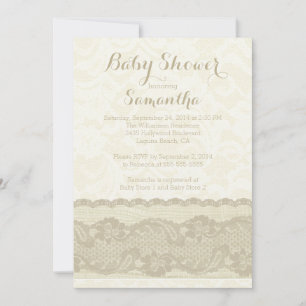 Modern Burlap & Lace Baby Shower Invitation