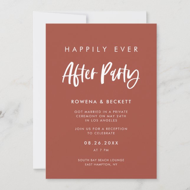 Modern burnt brick Happily ever after party Invitation (Front)