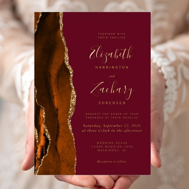 Modern Burnt Orange Agate Burgundy Wedding (Creator Uploaded)