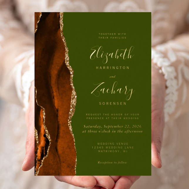 Modern Burnt Orange Agate Olive Green Wedding (Creator Uploaded)