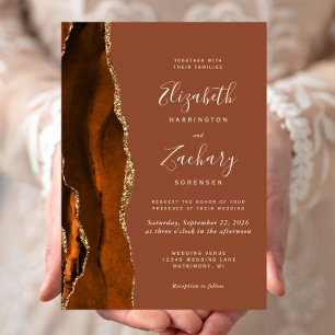 Modern Burnt Orange Agate Rust Wedding Invitation