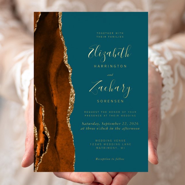 Modern Burnt Orange Agate Teal Blue Wedding (Creator Uploaded)