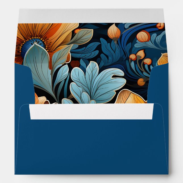 Modern Burnt Orange and Blue Floral  Envelope (Back (Bottom))