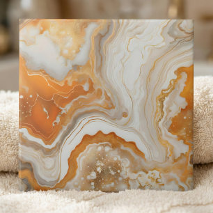 Modern Burnt Orange and Gold Liquid Marble Agate Tile