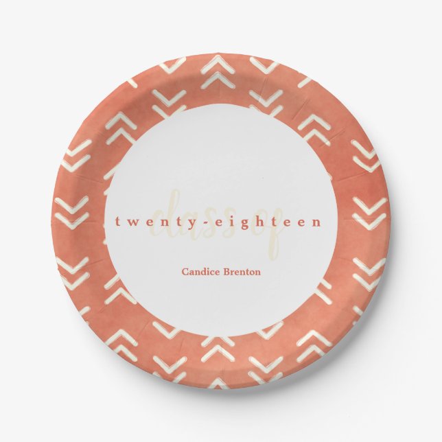 Modern Burnt Orange Arrow Graduation Party Plates (Front)