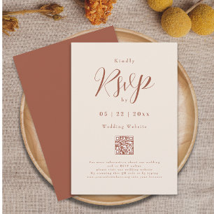 Modern Burnt Orange Beige Elegant Script Wedding RSVP Card