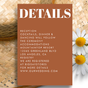 Modern Burnt Orange Bold Typography Wedding Enclosure Card