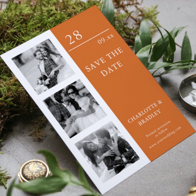 Modern Burnt Orange Four Photo Wedding Collage Save The Date (Creator Uploaded)
