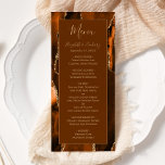 Modern Burnt Orange Gold Agate Brown Wedding Menu<br><div class="desc">This elegant,  modern wedding menu features a watercolor burnt orange agate background trimmed with gold faux glitter. The text appears in elegant goldcolored handwriting and copperplate fonts on a nutmeg brown rectangle. The agate design is repeated on the reverse.</div>