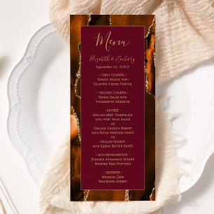 Modern Burnt Orange Gold Agate Burgundy Wedding Menu