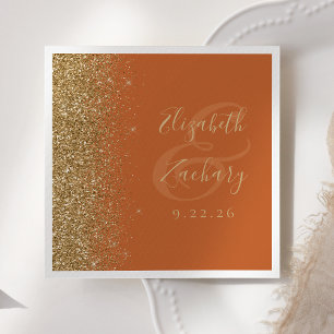 Modern Burnt Orange Gold Glitter Wedding Napkin
