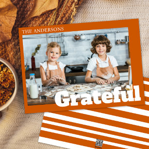 Modern Burnt Orange Grateful Photo Thanksgiving  Holiday Card