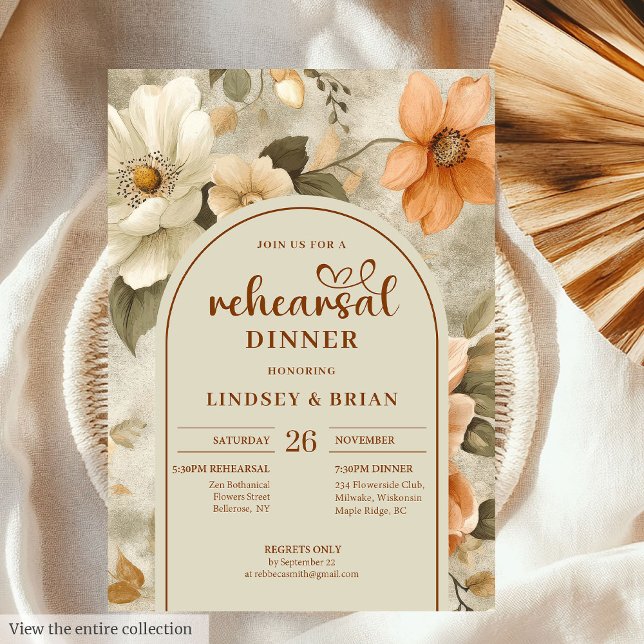 Modern Burnt Orange Ivory Sage Floral Rehearsal  Invitation (Modern Burnt Orange Ivory Sage Floral Rehearsal Invitation)