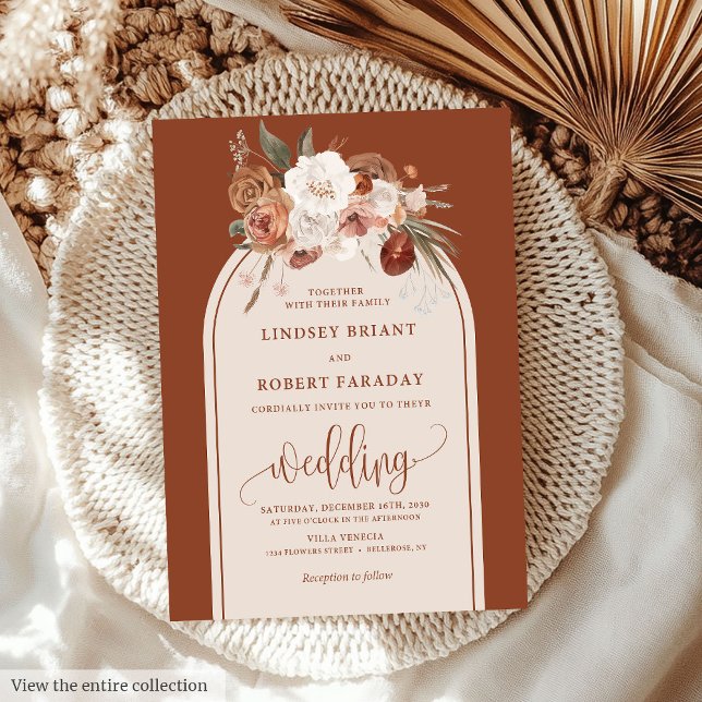 Modern Burnt Orange Pampas Grass Floral Wedding  Invitation (Modern Burnt Orange Pampas Grass Floral Wedding Invitation)