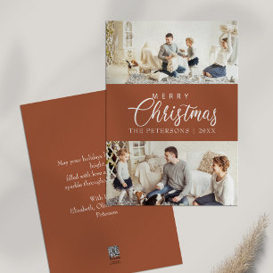 Modern Burnt Orange Photo Collage Christmas Holiday Card