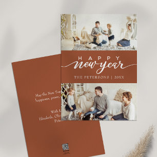 Modern Burnt Orange Photo Collage New Year Holiday Card