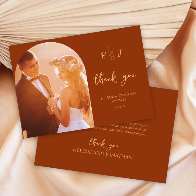 Modern Burnt Orange Photo Monogram Wedding Thank You Card (Modern Burnt Orange Photo Monogram Wedding Thank You Card)