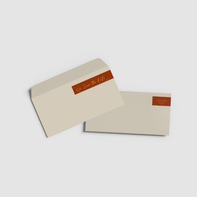 Modern Burnt Orange Rust Wedding Return Address Wrap Around Label (Creator Uploaded)