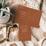 Modern Burnt Orange Save the Date Photo Calendar Postcard<br><div class="desc">Modern Burnt Orange Save the Date Photo Calendar Postcard. Easily personalise by replacing each info. Please upload a portrait/vertical photo. Move the circle by clicking the link Customise further. Make sure to check the preview before adding to cart. (Photo by Jonathan Borba from Pexels)</div>