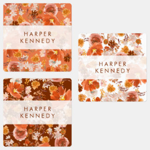 Modern Burnt Orange Terracotta Florals Name