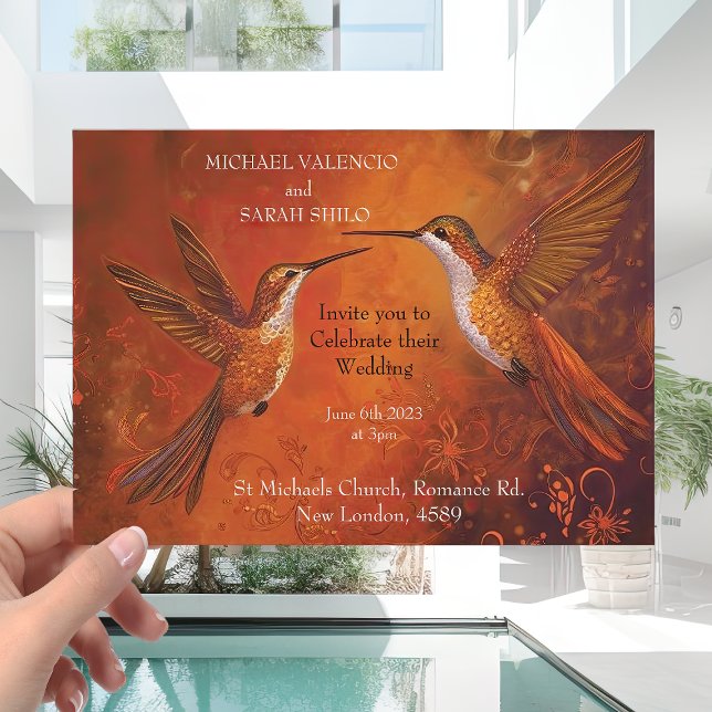 Modern Burnt Orange Terracotta Hummingbird Wedding Invitation (Creator Uploaded)