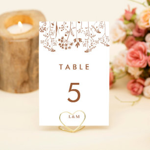 Modern Burnt Orange Wildflowers Terracotta Wedding Table Number