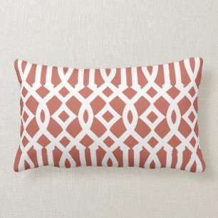 Modern Burnt Sienna and White Trellis Pattern Lumbar Cushion