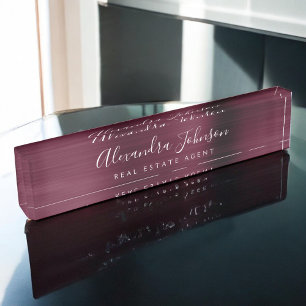 Modern Business Burgundy Elegant Professional Nameplate