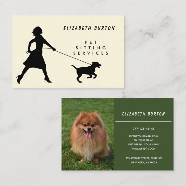 Modern business card for pet sitting service. (Front/Back)