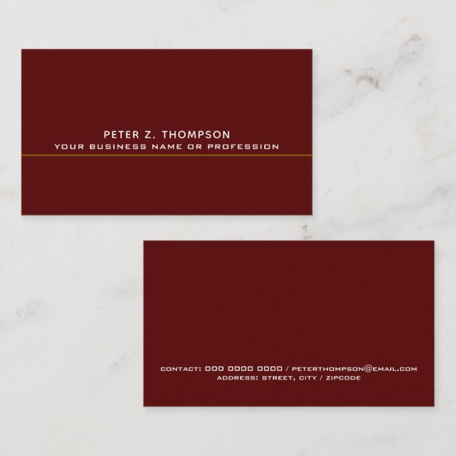Modern Business Card with thin line on deep red (Front/Back)