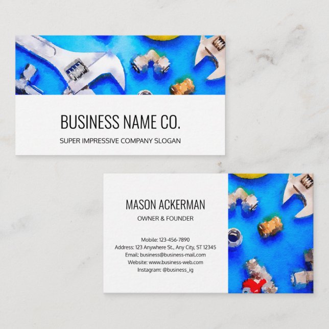 Modern Business Cards-Industrial White / Blue Card (Front/Back)