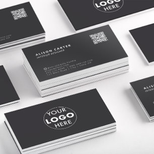 Modern Business Cards QR Code + Logo Ash Black
