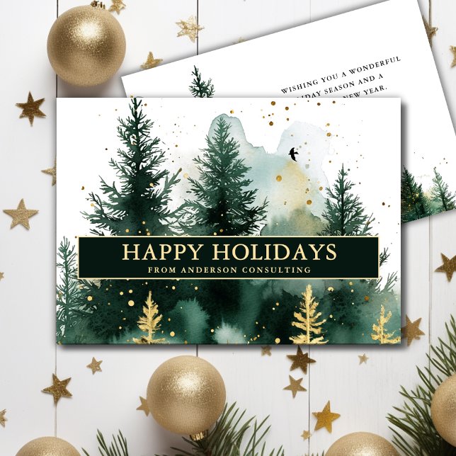 Modern Business Christmas Holiday Card Gold Green (Creator Uploaded)